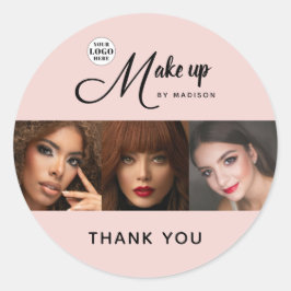 Blush Pink Script Logo Photo Makeup Thank You Ronde Sticker