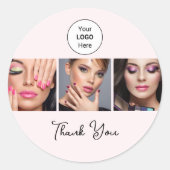 Blush Pink Script Logo Photo Makeup Thank You Ronde Sticker (Voorkant)