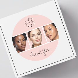 Blush Pink Script Logo Photo Makeup Thank You Ronde Sticker