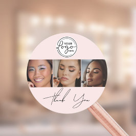 Blush Pink Script Logo Photo Makeup Thank You Ronde Sticker