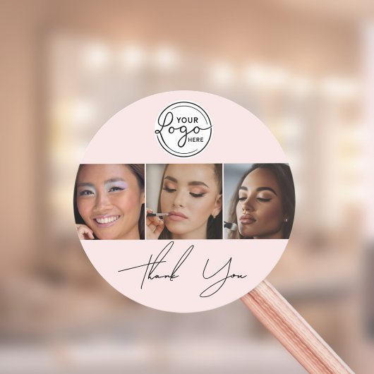 Blush Pink Script Logo Photo Makeup Thank You  Ronde Sticker