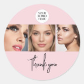 Blush Pink Script Logo Photo Makeup Thank You Ronde Sticker (Voorkant)