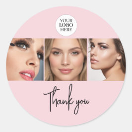Blush Pink Script Logo Photo Makeup Thank You  Ronde Sticker