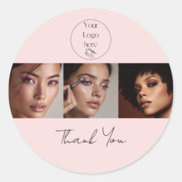 Blush Pink Script Logo Photo Makeup Thank You Ronde Sticker