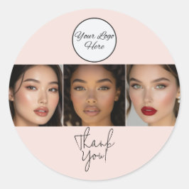 Blush Pink Script Logo Photo Makeup Thank You Ronde Sticker