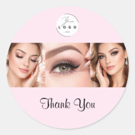 Blush Pink Script Logo Photo Makeup Thank You Ronde Sticker