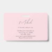 Blush Pink Script Logo Photo Nail Technician Badge (Achterkant)