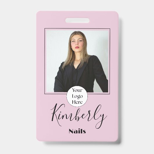 Blush Pink Script Logo Photo Nails Badge (Voorzijde)