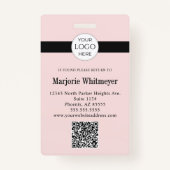 Blush Pink Script Logo Photo QR Code Makeup Badge (Achterkant)