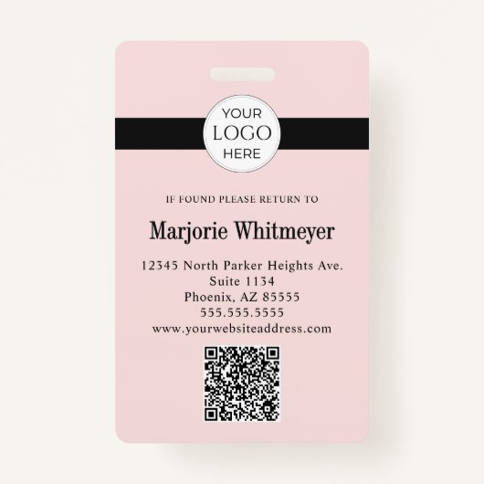 Blush Pink Script Logo Photo QR Code Makeup Badge (Achterkant)