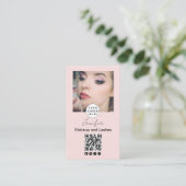 Blush Pink Script Logo QR Code Fotomake-up Visitekaartje (Staand voorkant)
