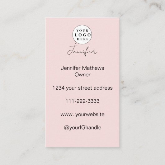 Blush Pink Script Logo QR Code Fotomake-up Visitekaartje (Achterkant)