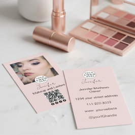 Blush Pink Script Logo QR Code Fotomake-up Visitekaartje