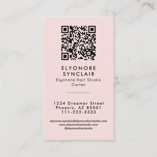 Blush Pink Script Logo QR Code Hair Extension Visitekaartje (Achterkant)