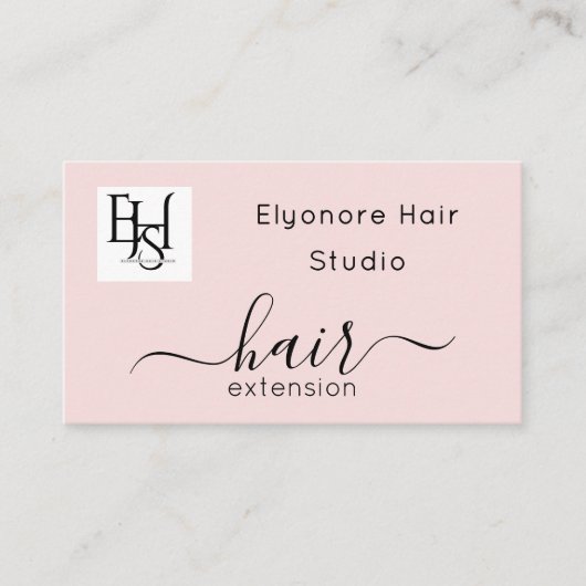 Blush Pink Script Logo QR Code Hair Extension Visitekaartje (Voorkant)