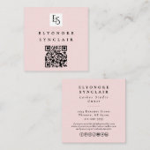Blush Pink Script Logo QR Code Lashes Vierkante Visitekaartje (Voorkant / Achterkant)