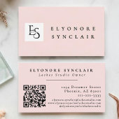 Blush Pink Script Logo QR Code Lashes Visitekaartje