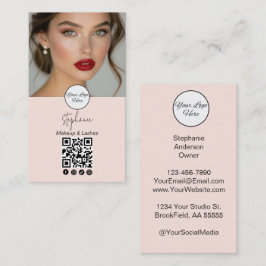 Blush Pink Script Logo QR Code Photo Business Card Visitekaartje