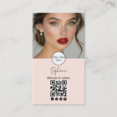 Blush Pink Script Logo QR Code Photo Business Card Visitekaartje (Voorkant)