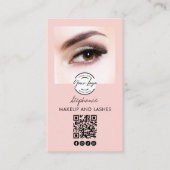 Blush Pink Script Logo QR Code Photo Lashes Studio Visitekaartje (Voorkant)