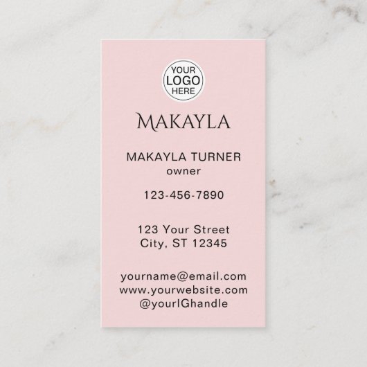 Blush Pink Script Logo QR Code Photo Lashes Visitekaartje (Achterkant)