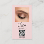 Blush Pink Script Logo QR Code Photo Lashes Visitekaartje (Voorkant)