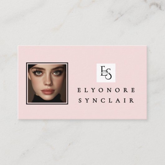 Blush Pink Script Logo QR Code Photo Lashes Visitekaartje (Voorkant)