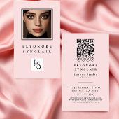 Blush Pink Script Logo QR Code Photo Lashes Visitekaartje