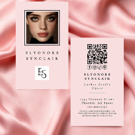 Blush Pink Script Logo QR Code Photo Lashes Visitekaartje