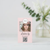 Blush Pink Script Logo QR Code Photo Lashes Visitekaartje (Staand voorkant)