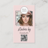 Blush Pink Script Logo QR Code Photo Lashes Visitekaartje (Voorkant)