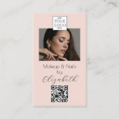 Blush Pink Script Logo QR Code Photo Makeup  Busin Visitekaartje (Voorkant)