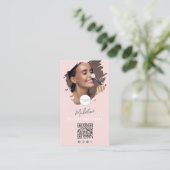 Blush Pink Script Logo QR Code Photo Makeup Visitekaartje (Staand voorkant)