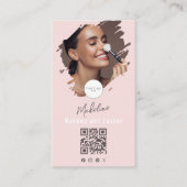 Blush Pink Script Logo QR Code Photo Makeup Visitekaartje (Voorkant)
