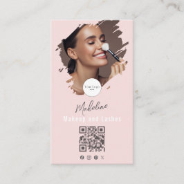 Blush Pink Script Logo QR Code Photo Makeup Visitekaartje