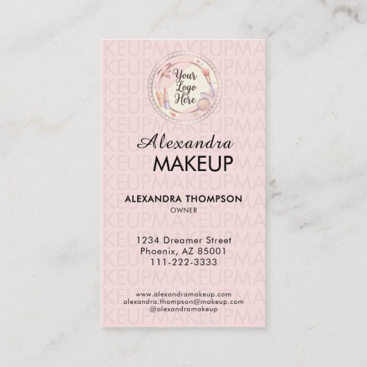 Blush Pink Script Logo QR Code Photo Makeup Visitekaartje (Achterkant)