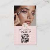 Blush Pink Script Logo QR Code Photo Makeup Visitekaartje (Voorkant)