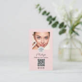 Blush Pink Script Logo QR Code Photo Makeup Visitekaartje (Staand voorkant)