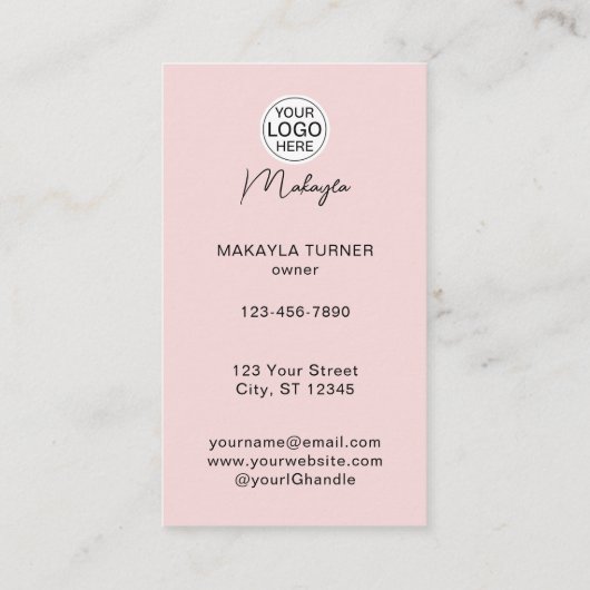 Blush Pink Script Logo QR Code Photo Makeup Visitekaartje (Achterkant)