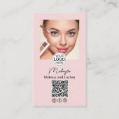 Blush Pink Script Logo QR Code Photo Makeup Visitekaartje (Voorkant)