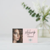 Blush Pink Script Logo QR Code Photo Makeup Visitekaartje (Staand voorkant)