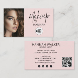 Blush Pink Script Logo QR Code Photo Makeup Visitekaartje