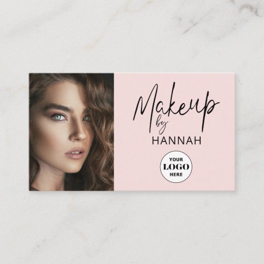 Blush Pink Script Logo QR Code Photo Makeup Visitekaartje (Voorkant)