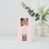 Blush Pink Script Logo QR Code Photo Makeup Visitekaartje (Staand voorkant)
