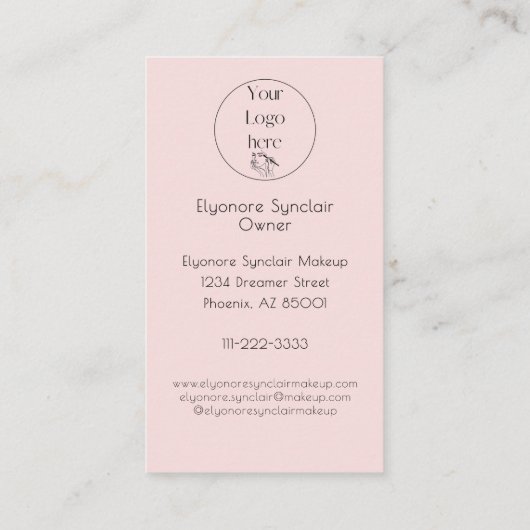 Blush Pink Script Logo QR Code Photo Makeup Visitekaartje (Achterkant)
