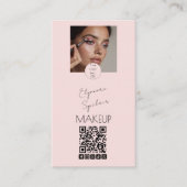 Blush Pink Script Logo QR Code Photo Makeup Visitekaartje (Voorkant)