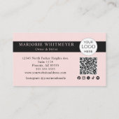 Blush Pink Script Logo QR Code Photo Makeup Visitekaartje (Achterkant)