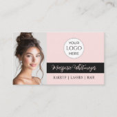 Blush Pink Script Logo QR Code Photo Makeup Visitekaartje (Voorkant)