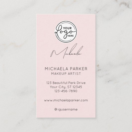 Blush Pink Script Logo QR Code Photo Makeup Visitekaartje (Achterkant)