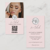 Blush Pink Script Logo QR Code Photo Makeup Visitekaartje (Voorkant / Achterkant)